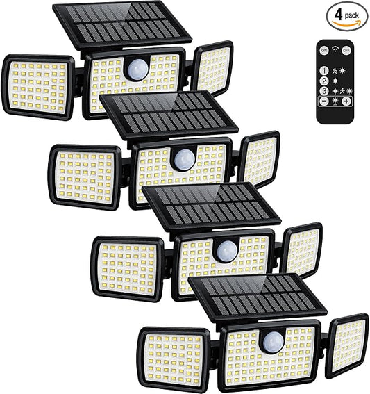 MIHANI Solar Lights Outdoor, Quick Charge Solar Motion Deck Lights Outdoor for Deck with High Brightness, Larger Built-in Tempered Glass Panel, Sensitive PIR Motion Inductor (Remote,4 Pack)