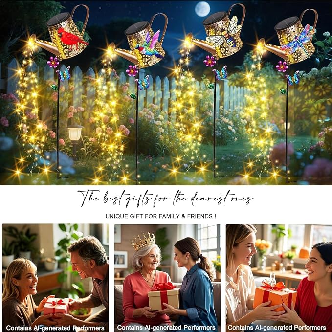 Solar Watering Can with Lights Outdoor Garden, 41in Large Red Cardinal Garden Stake Lights, Waterproof Decoration for Yard Lawn Pathway, Gifts for Mom Grandma Women Birthday Gardening Gift