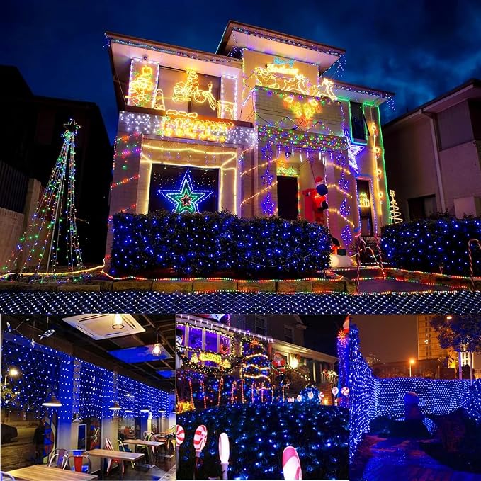 2 PACK Battery Net Lights - Outdoor Waterproof Garden Light, 200 LED Tree String Light with 8 Modes, Mesh Curtain Lights for Garden Patio Yard Christmas Party Tree and Holiday Decor( Multi Color)