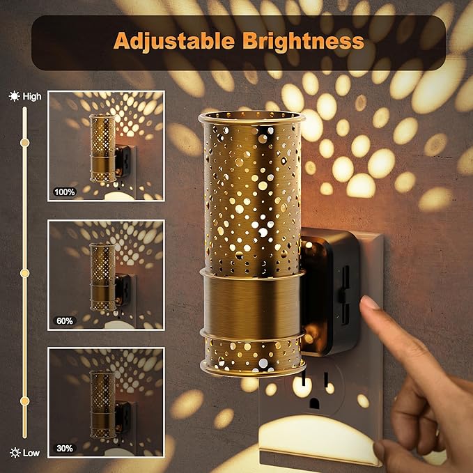 JandCase Night Lights Plug into Wall, Aesthetic Nightlight with Metal Shade, 3000K Warm White 0-100LM Adjustable Brightness, Dusk to Dawn Sensor Plug in Night Light for Bathroom Hallway[2 Pack]