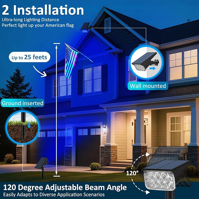 T-SUNUS Solar Spotlights Outdoor Waterproof IP65, 10 LED RGB Color Changing Landscape Lights, 7 Modes with Auto On/Off, Solar Uplights for Garden Yard Pathway Patio Christmas Halloween Decor, 6 Pack