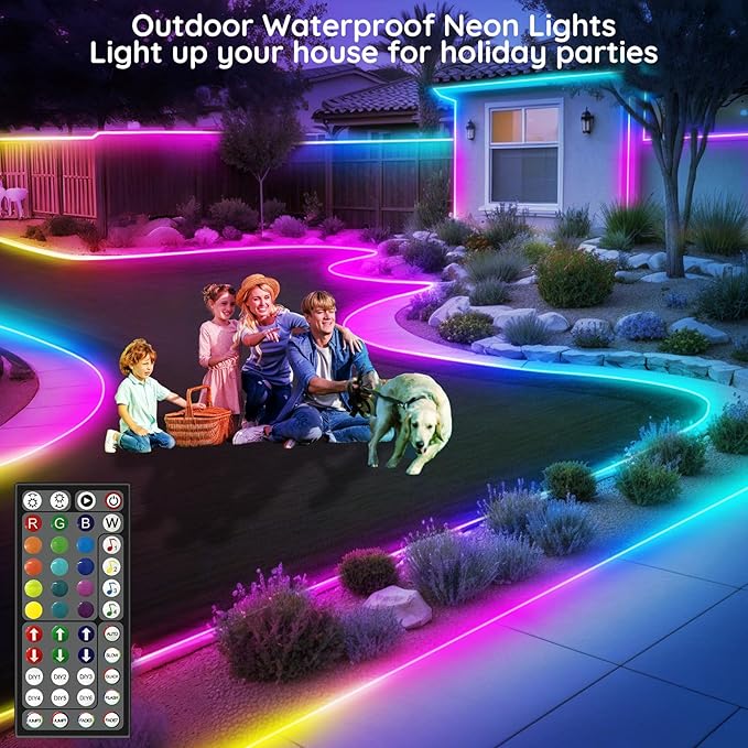 FBZ 200Ft Led Rope Lights, Flexible Neon Lights Control with App/Remote, Multiple Modes, IP65 Outdoor RGB Waterproof, Music Sync Gaming Light Strip for Bedroom Decor (120FT)