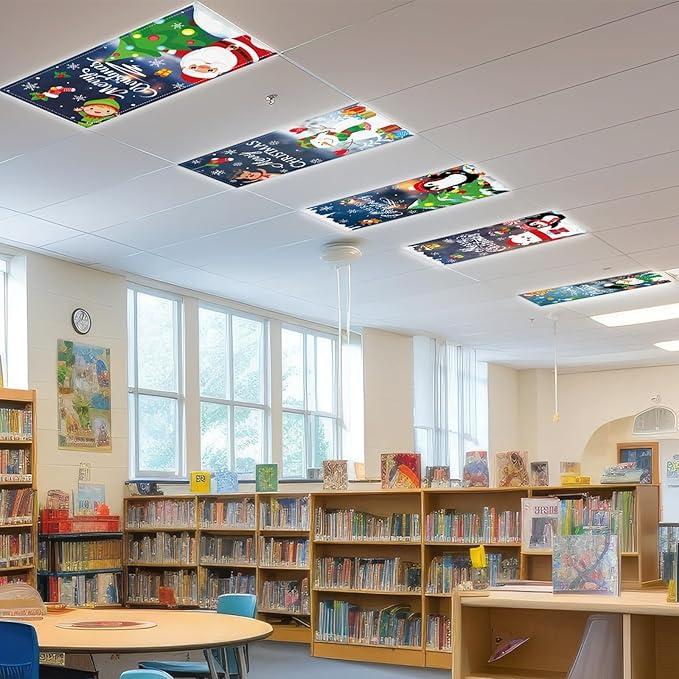 6 Pcs Fluorescent Light Covers with 60 Magnets Decorative Classroom Ceiling Lights 4 x 2 Feet Magnetic Light Cover Filter Easy Install for Office Hospital Home Ceiling Supplies (Christmas Santa Claus)
