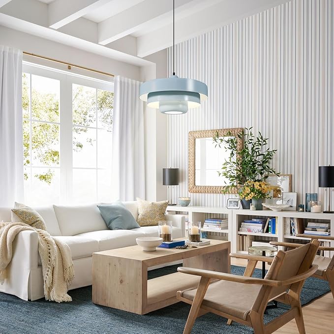 Light Blue Nordic Pendant Light, 59" Adjustable Cord, Mid Century Modern Ceiling Chandelier for Entryway, Laundry Room, Dining Room, Retro Hanging Lamp