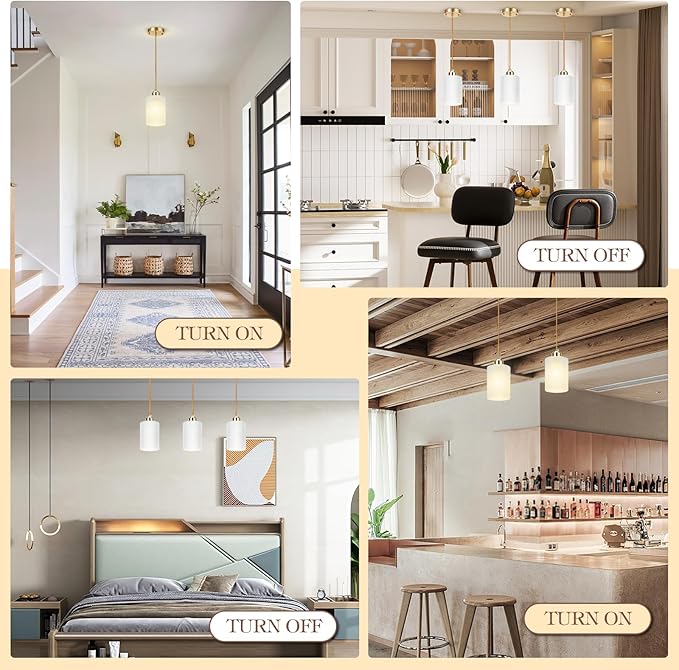 3 Pack Pendant Lights Kitchen Island, Gold Pendant Light Over Island, Modern Glass Island Lights for Kitchen,Adjustable Length, Perfect for Dining Room and Home Decor