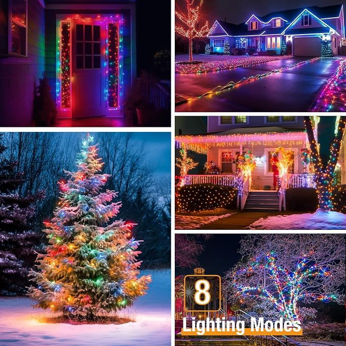 btfarm 4 Pack Solar String Lights Outdoor, Toltal 320LED 132FT Solar Fairy Lights Outside Waterproof 8 Modes, Copper Wire Solar Powered Twinkle Light for Tree Garden Christmas Wedding, Multicolor