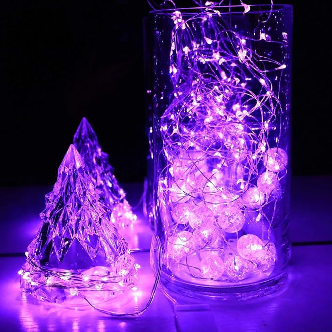 6 Pack Fairy Lights Battery Operated No Remote LED Starry String Lights 30 Micro Starry LEDs on 10ft Copper Wire Light for DIY Wedding Centerpiece Table Decorations (Purple)