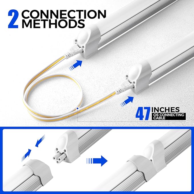 Barrina T5 LED Shop Light, 8FT, 5000LM, 6500K Super Bright White, 45W Linkable Shop Lights, Led Garage Light, Corded Electric with ON/Off Switch, ETL Listed (10 Pack)