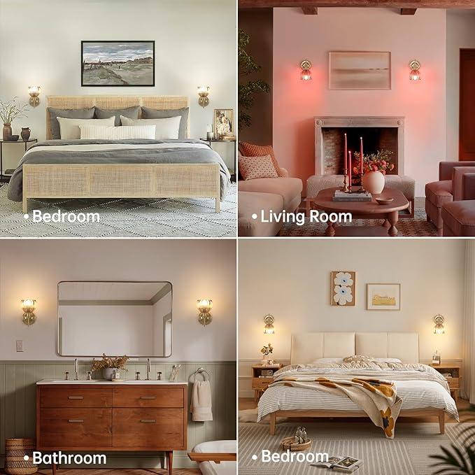 Shenmoyl Vintage Battery Operated Wall Sconce, 5000mAh Rechargeable Wall Light, Indoor Battery Powered Wall Lamp for Bedside Bedroom Living Room, Tulip Amber