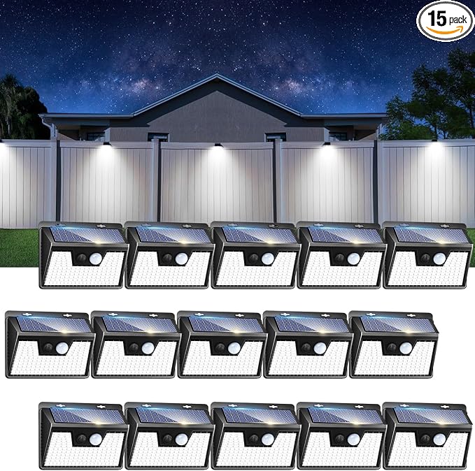Peasur Solar Outdoor Lights [15 Pack/140LED], Motion Sensor Outdoor Light Ultra-Bright, Solar Powered Security Lights 3 Working Modes, Waterproof for Outside Garden Yard (500LM)