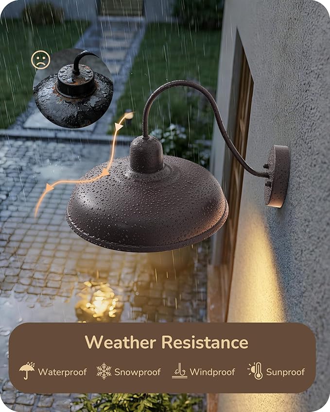 EDISHINE 12IN Farmhouse Outdoor Barn Light, 2 Pack Outdoor Wall Light Fixture, Gooseneck Outside Wall Sconce, Brown Wall Mount Lantern for Porch, Entryway, Garage