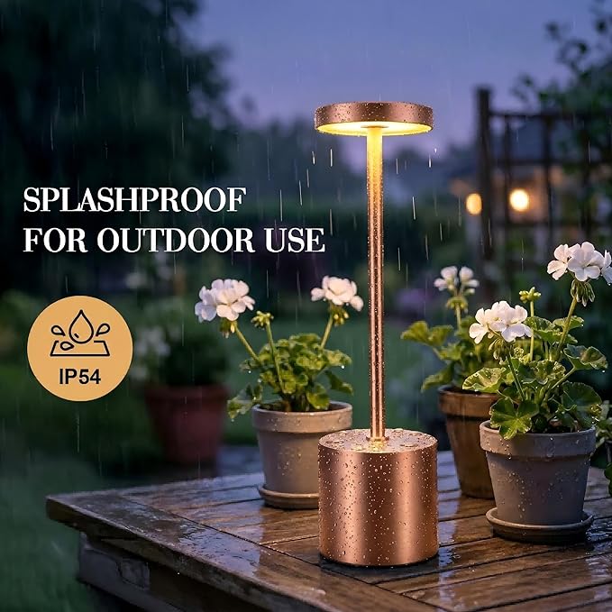 Cordless Table Lamp Set of 2, 5000mAh Rechargeable Lamp with Touch Control & Stepless Dimming, 3 Light Modes, IP54 Waterproof Portable Light for Dining Table, Patio, Bedroom, Power Outage (Rose Gold)