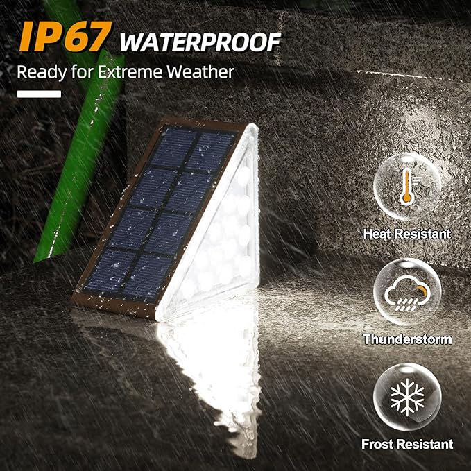 NIORSUN Solar Stair Lights,Cool White Outdoor Step Lights IP67 Waterproof Auto On Off, Outdoor Stair Lights for Steps,Stair,Patio,Yard,Porch,Front Door,Sidewalk,Deck Decor（Brown, 24 Pack）