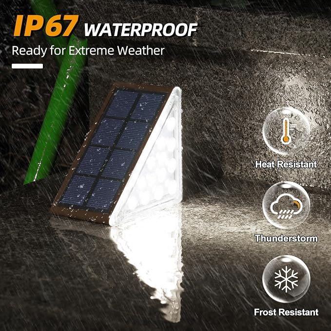NIORSUN Solar Stair Lights,Cool White Outdoor Step Lights IP67 Waterproof Auto On Off, Outdoor Stair Lights for Steps,Stair,Patio,Yard,Porch,Front Door,Sidewalk,Deck Decor（Brown, 8 Pack）