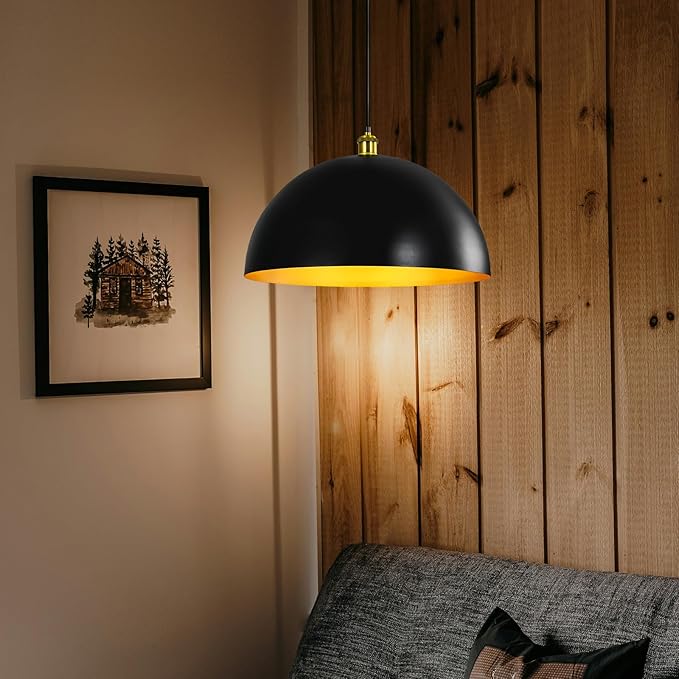 Black-Farmhouse Pendant-Light Hanging-Lamp Fixtures - 20 inch Kitchen Island Pendant Lights Industrial Dome Ceiling Lighting Dining Room Large Vintage Light for Indoor Black (20 inch (2PCS))