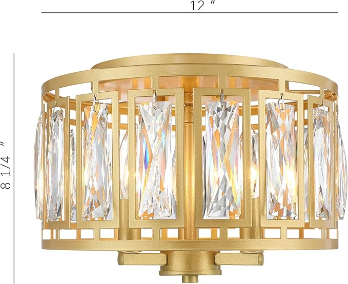Crystal Flush Mount Ceiling Light, Gold Hallway Lights Ceiling Mounted Small Flush Chandelier for Bedroom Foyer