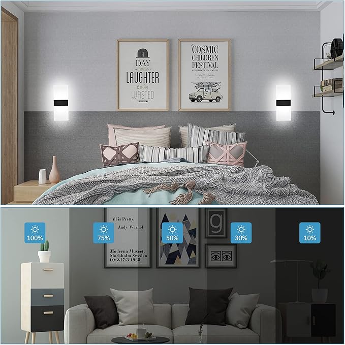 Lightess Modern Wall Sconces Set of Two Indoor LED Wall Mounted Lamp Hardwired Wall Lamp 12W for Bedroom Living Room Hallway, Cool White