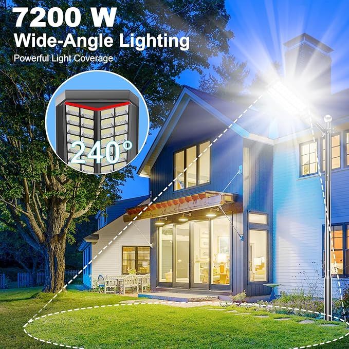 Ultra Bright Solar Street Lights Outdoor: 12000W Solar Lights Outdoor with 300,000LM, IP67 Waterproof Dusk to Dawn with Remote Commercial & Industrial Floodlight for Parking Lots, Warehouses, Yard