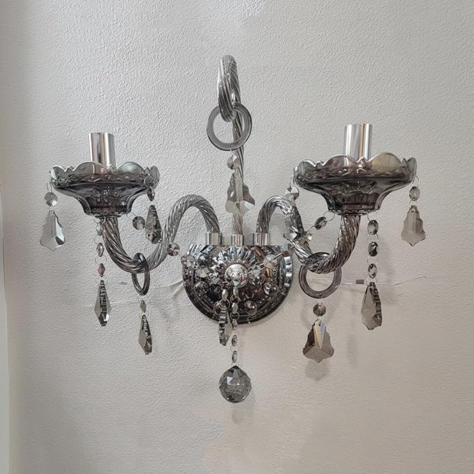 Crystal Wall Sconces Wall Lights Elegant Retro Gray Crystal Wall Lamp Set of 2 European Style Chandelier Fits for Living Room Bathroom Entryway Hallway Hotel Galleries Exhibition Room E12 Base