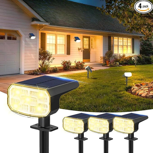 DAMINY Solar Spotlights Waterproof IP65,Auto On/Off,3000K 2 Lighting Modes Solar spot Lights for Garden,Pathway,Yard,Landscape-4 Pack