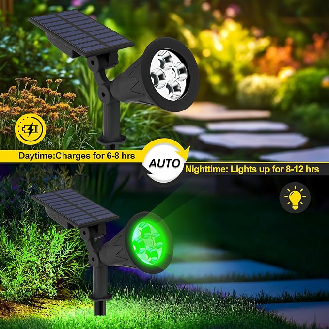 T-SUN Solar Spotlight LED Outdoor Wall Light, IP65 Waterproof, Auto-on at Night/Auto-Off by Day, 180°Angle Adjustable for Tree, Patio, Yard, Garden, Driveway, Stairs, Pool Area (Green)
