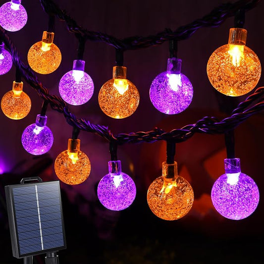 Joomer Orange Purple Halloween Solar String Light,65FT 100LED Crystal Globe | with 8 Lighting Modes,IP65 Waterproof Auto On/Off Solar Powered Lights for Garden Yard Outdoor Halloween Decor