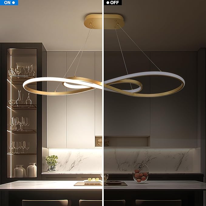 Modern Led Pendant Light, Dimmable Gold LED Chandelier for Dining Room Light Fixture Over Table Modern Kitchen Island Lighting, Height Adjustable Ceiling Light