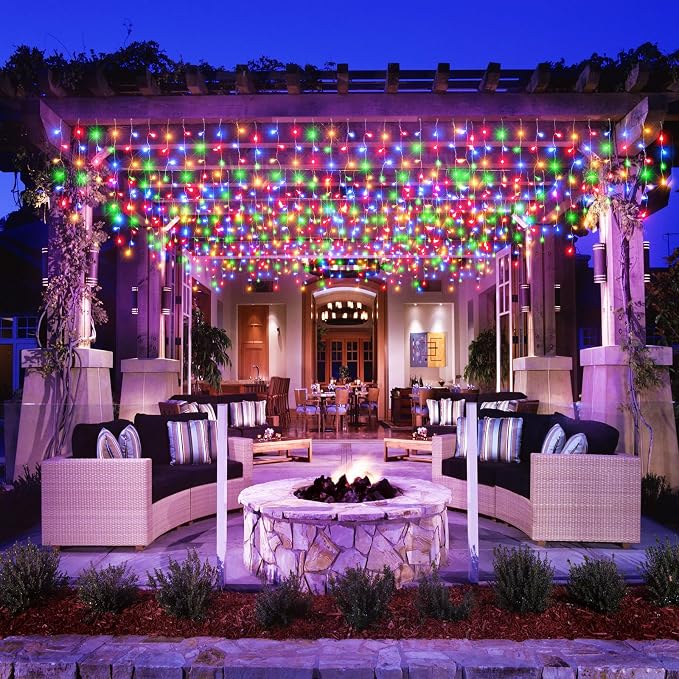 Icicle Lights for Outside - 33FT 400 LED Icicle Christmas Lights Outdoor with 75 Drops 8 Modes, Waterproof Connectable Curtain Hanging Lights for Indoor Patio Eave Roof Party Decorations, Multicolor