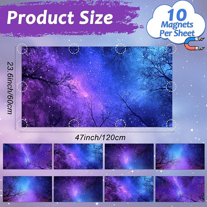 8 Pcs Fluorescent Light Covers with 80 Magnets Decorative for Classroom Ceiling Light 4 x 2 Feet Magnetic Light Covers Filter Easy Install for Office Hospitals & Home Drop Ceiling Supplies （Night）
