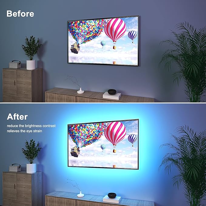 BASON LIGHTING TV LED Backlight，LED Light for TV with Remote Control, 4096 DIY Colors Led Strip Lights for 60-70 Inch TV, Gaming and Home Decor, Bluetooth App Control, Music Sync, USB Powered.