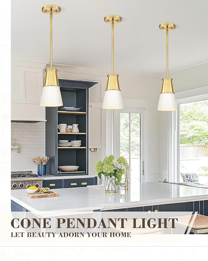 Beionxii 2 Pack Pendant Lights Kitchen Island, Pendant Lights Kitchen Island 2 Pack Gold, Kitchen Pendant Lighting Over Island, Gold Pendant Lights Kitchen Island, Milk Glass Shade, BX-PL01BG-2PK
