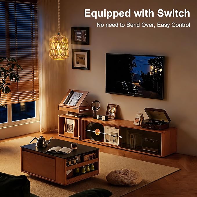 Pendant Light Hanging Lights 15ft Plug in Pendant Light - Hanging Light with On Off Switch Plug in Cord Pendant Light Fixture E26 E27 Light SocketCord for Bedroom Living Room ( 5-Paper Cord Shade)