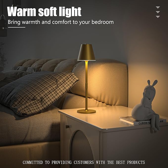 Timjorman 1-Pack Cordless Table Lamps - 5000mAh Rechargeable Battery Operated Desk Lamp, 3-Level Dimmable LED Night Light for Bedroom, Dining, Restaurant - Metal Design (Bronze 1-Pack)