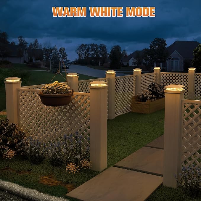 APONUO Solar Post Cap Lights for 4x4 5x5 Posts - IP64 Waterproof, 3000K LED, No-Wire Fence Lights & Deck Lights for Patio Garden Yard Patio, White-Warm White, 16 Pack