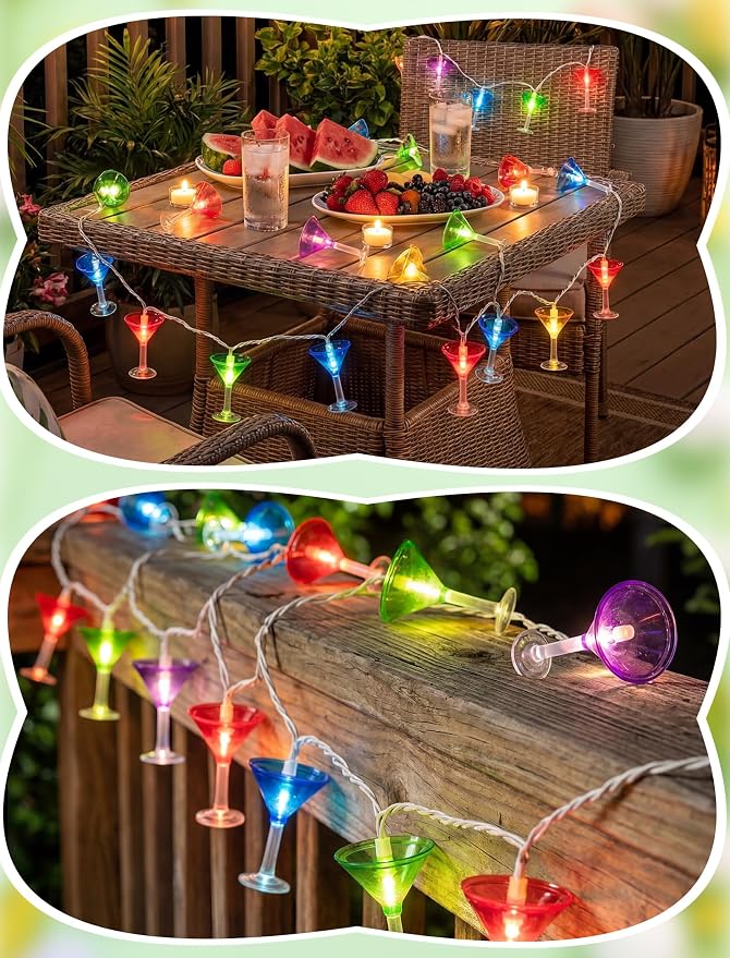 Margarita Fiesta Party Lights, 8.5Ft Summer Decorative String Lights Plug in with 10 LED Multicolor Cocktail Glass Lights, Indoor Outdoor Patio Lights Waterproof for Home Tiki Bar Party Lighting Decor