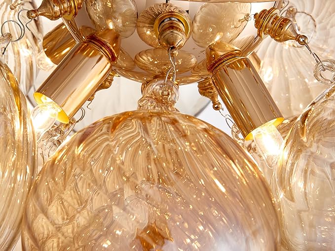 Shrine Lighting Champagne Bubble Glass Ceiling Light, Flush Mount Ceiling Light for Living Room, D18'' x H9'', G9*4 Sockets, Globe Glass Shade & Champagne Finish Frame