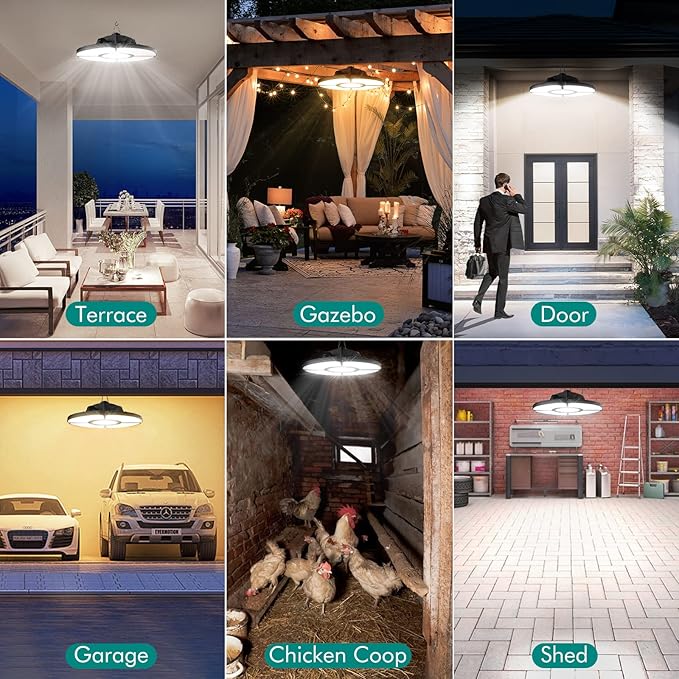 CLY Solar Lights for Shed Motion Sensor Pendant Light, 2700K-6500K Remote Control Timer Memory Function Hanging Shed Lights Indoor Outdoor for Garage Barn Patio Gazebo