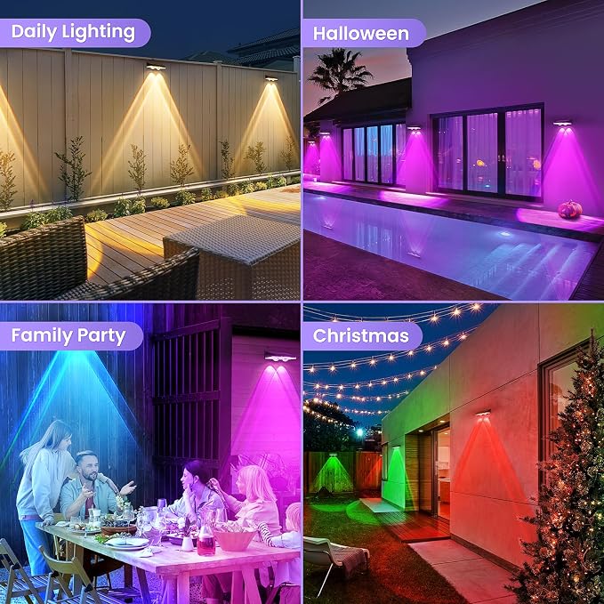 Solar Fence Lights Outdoor 8 Pack - 8 Modes (RGB Cycle/Fixed), Fence Lights Solar Powered for Outside, IP65 Waterproof, Deck Lighting for Wall, Step, Patio, Pathway, Stairs