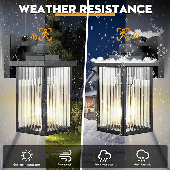 Outdoor Motion Sensor Lights, Dusk to Dawn Outdoor Wall Light Fixtures, Waterproof Exterior Lighting for Front Porch, Garage, Entryway, Yard, House (Black)
