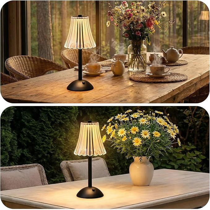 Liliful 4 Pcs Cordless Table Lamp Rechargeable Touch LED Small Gold Portable Battery Operated USB-c Desk Lamp 3 Color Dimmable for Bedroom Living Room Dining (Black,Rose Style)