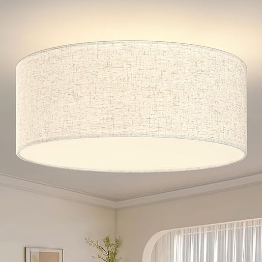 15.7 Inch Flush Mount Ceiling Light Black Close to Lights Fixture with Fabric Shade 3-Light Drum Modern Lights for Dining Room Bedroom Hallway