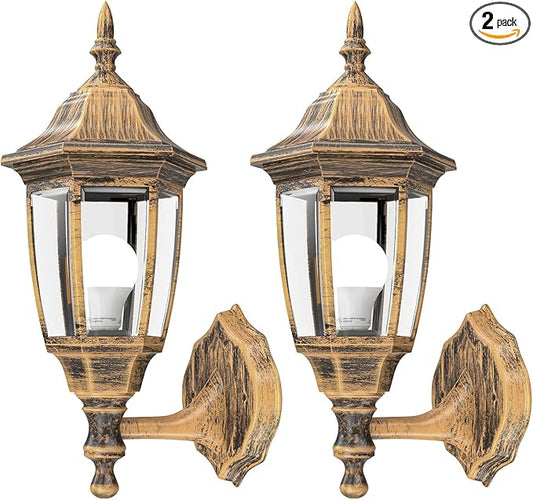 EMART Outdoor Porch Light, Brushed Gold, Anti-Corrosion Plastic Material, Wall Mount Lantern for Backyard, Garage, Front Porch - 2 Pack