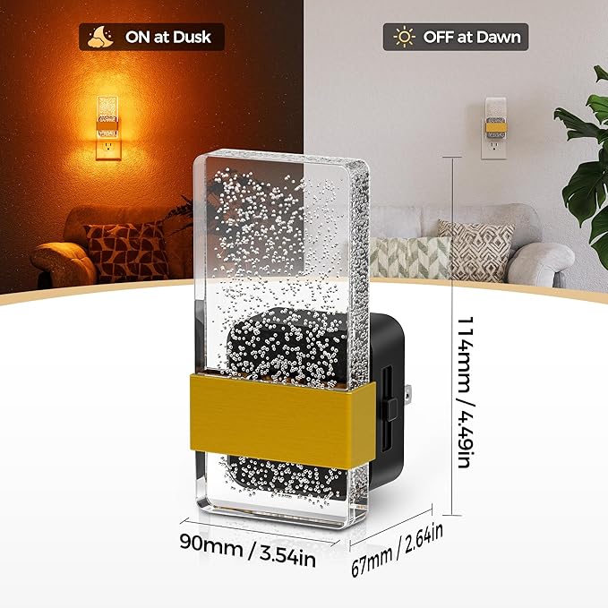 DORESshop LED Night Lights Plug into Wall, [2 Pack] 0-100LM Dimmable Nightlight, Bubble Decorative Night Light, Dusk to Dawn Sensor, Wall Sconce-Style Design Nightlights for Bathroom, Hallway, Amber