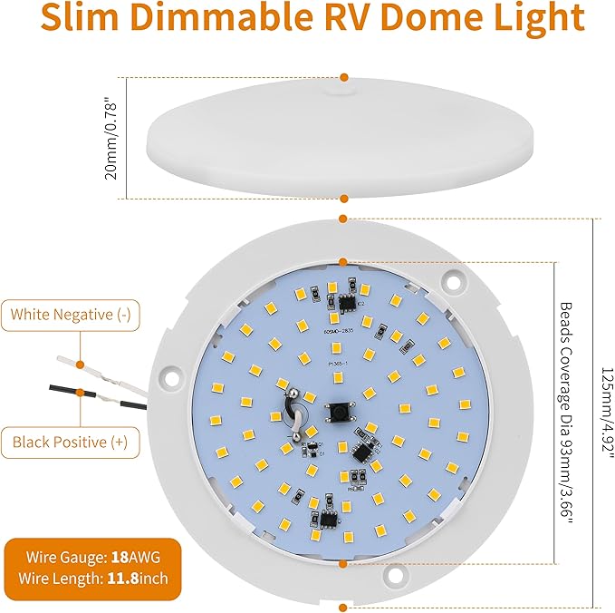 RVZONE RV Lights Interior, 5 Inch RV LED Ceiling Puck Light Dimmable 12 Volt LED Lights, 12V RV Puck Lights Led 4.5W Milky Frosted RV Ceiling Dome Light for Camper Van Trailer Boat