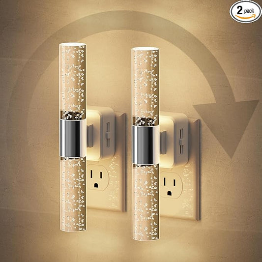JandCase Night Lights Plug into Wall, 180° Rotating 2 Pack 3000K Soft Light LED NightLights, 0-100LM Adjustable Brightness, Plug in Night Light with Auto Light Sensor,for Bathroom,Hallway,Bedroom
