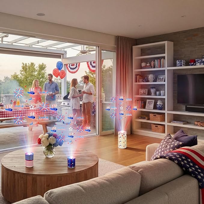 Baquler 3 Pcs Independence Day Flameless Projector Candle with Remote Timer - American Flag Patriotic Projector Light LED Candles Battery Operated for 4th of July Home Indoor Holiday Party Decoration