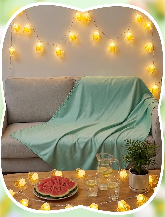 10 LED 3D Beer Mug String Lights Plug in | 8.5Ft Connectable Party Decor | Waterproof & UL Listed Safety, Up to 45 Strands, Summer Tropical Lighting for Luau Pool Tiki Patio Backyard Gathering