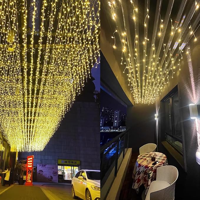 ZIMINGU Icicle Lights, 13 FT 96 LED 8 Modes, Christmas String Fairy Hanging Ceiling Twinkle Connectable Waterfall Lights for Indoor Eaves Balcony Holiday Outdoor Decor, Warm White, 4M