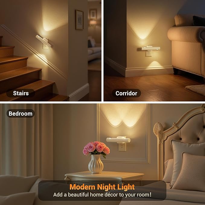JandCase LED Night Light, 2 Pack Modern Night Lights Plug into Wall, Dusk-to-Dawn Sensor with 3000K Soft White, 0-100LM Dimmable Night Lights for Bathroom/Hallway/Bedroom/Stairway