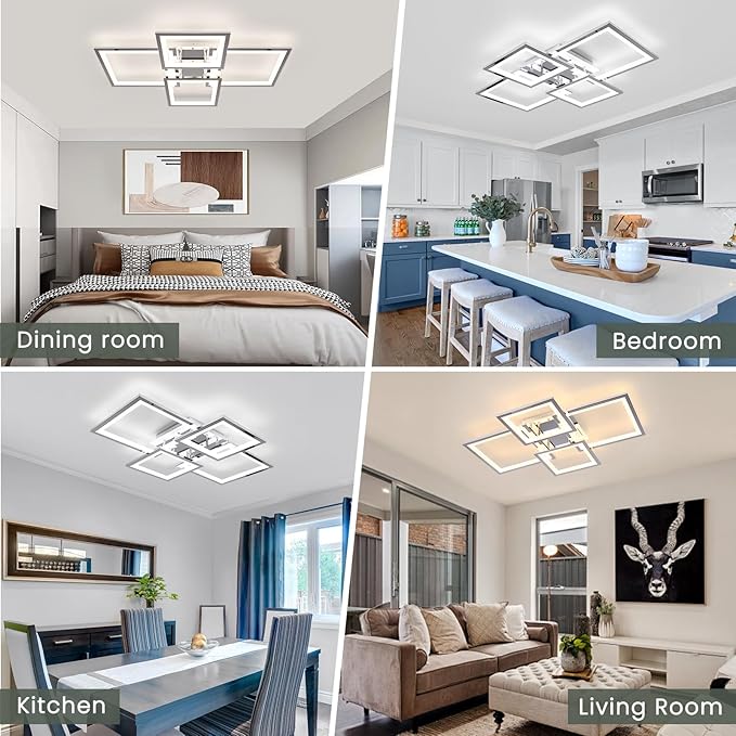 Acrylic Modern LED Ceiling Light, Square LED Flush Mount Ceiling Light, Dimmable Kitchen Light Fixtures with Remote&APP, Close to Ceiling Lighting Fixture for Dining Room Kitchen Living Room Bedroom